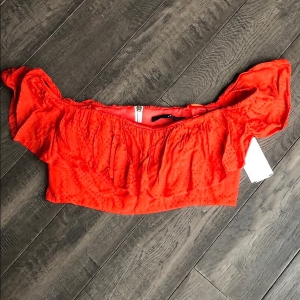 JAY GODFREY Red Ruffle Crop Top SZ 2 - Picture 5 of 7
